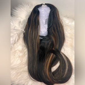 Black with blonde highlights human hair 18 inch 1/2 Wig